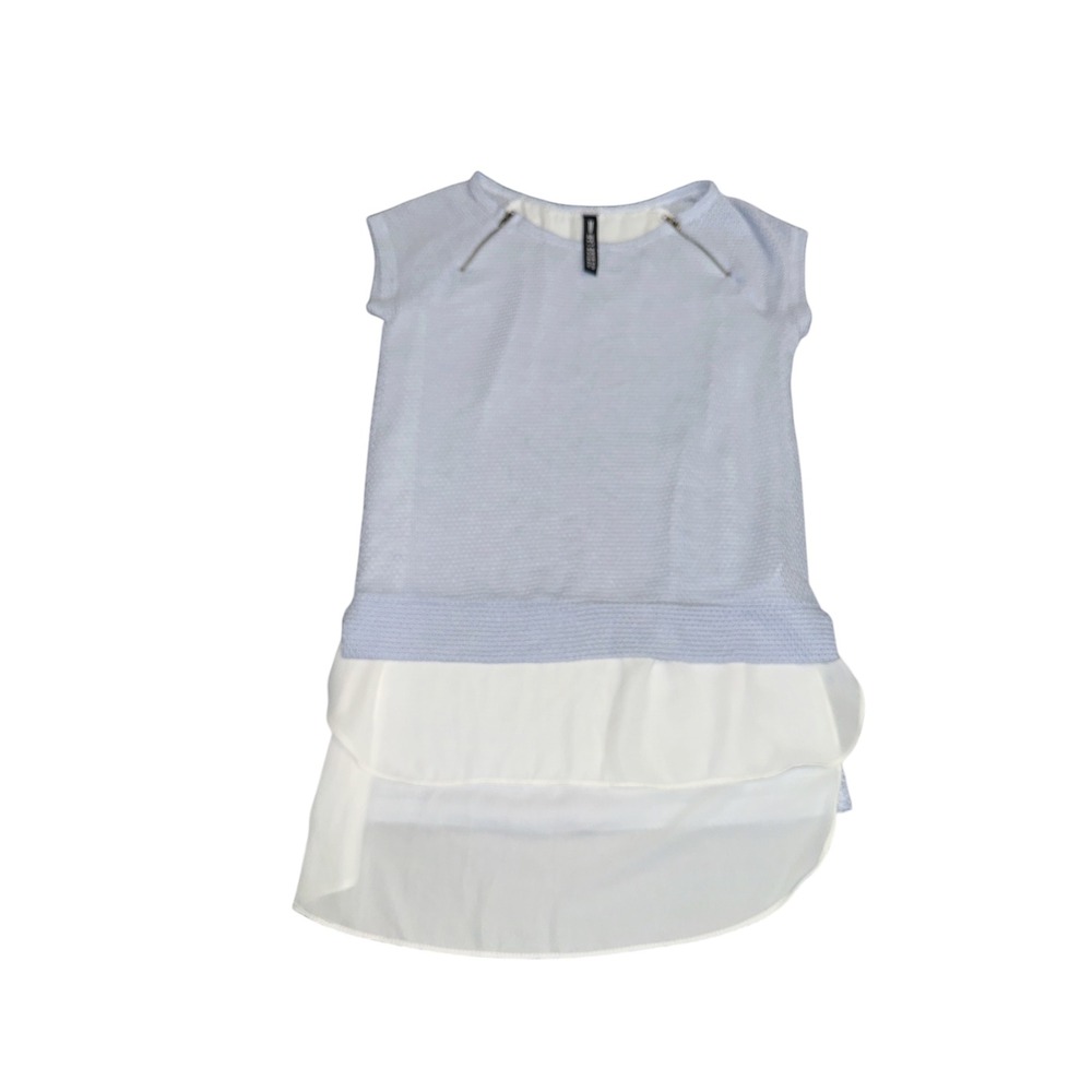 Design Lab Lord & Taylor Light Blue Textured Zip Shoulder Chiffon Hem Top XS